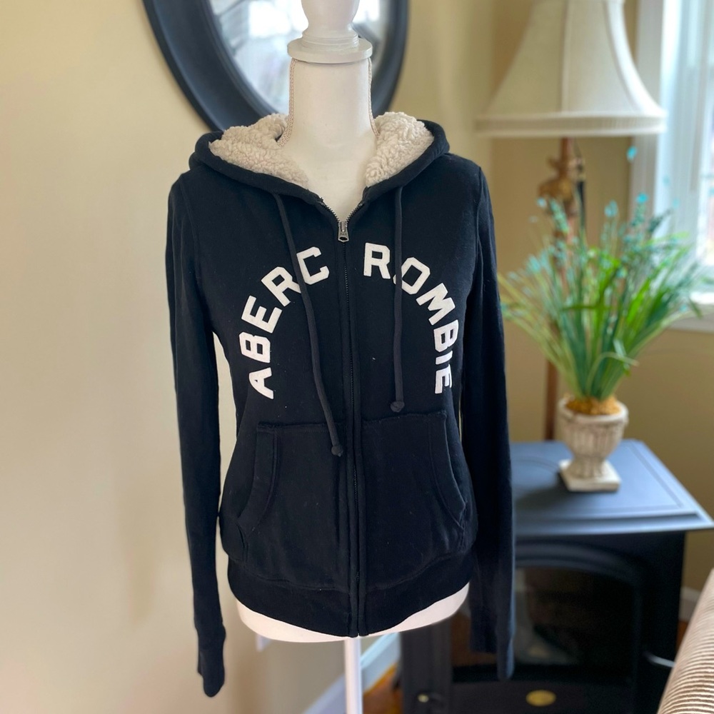 Abercrombie Black Zip Up Sherpa Lined Hoodie